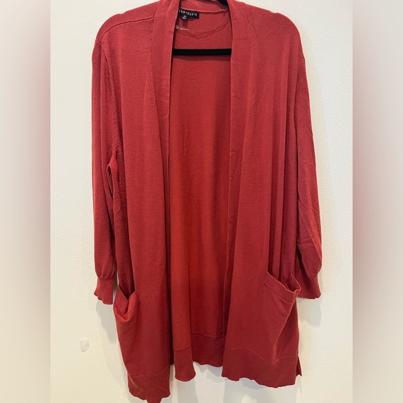 Burnt Orange Cardigan with Balloon Sleeves and Relaxed Fit - Picture 1 of 3